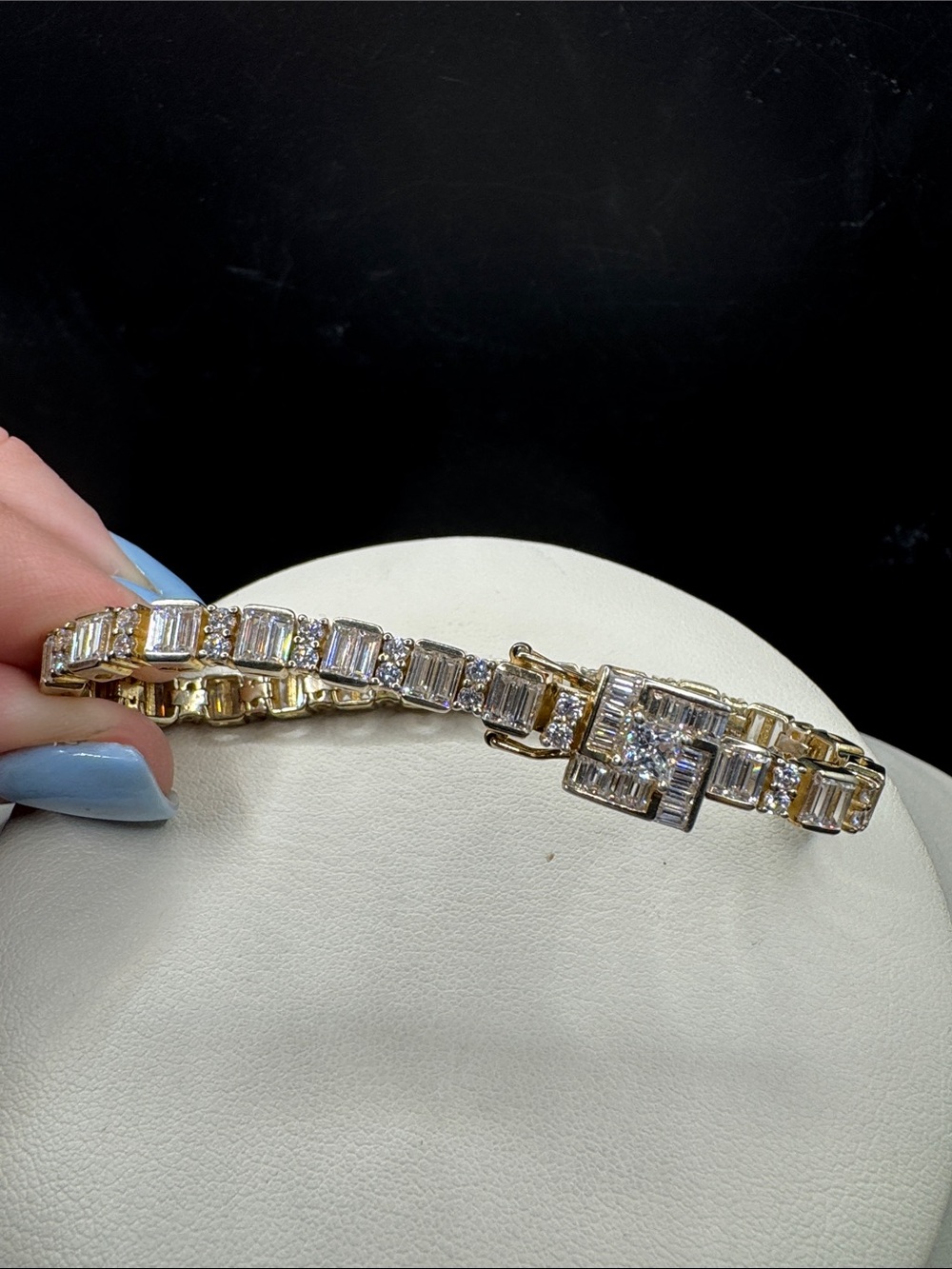 Sterling Silver Gold Baguette CZ Tennis Bracelet Elegant Women's Jewelry 6.25 in